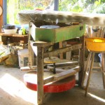 Handmade pottery on display at Puketai Pottery