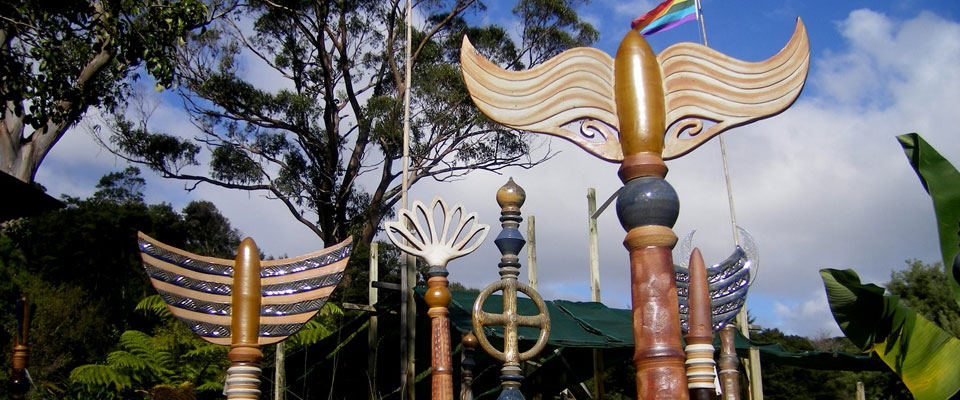Handmade pottery on display at Puketai Pottery