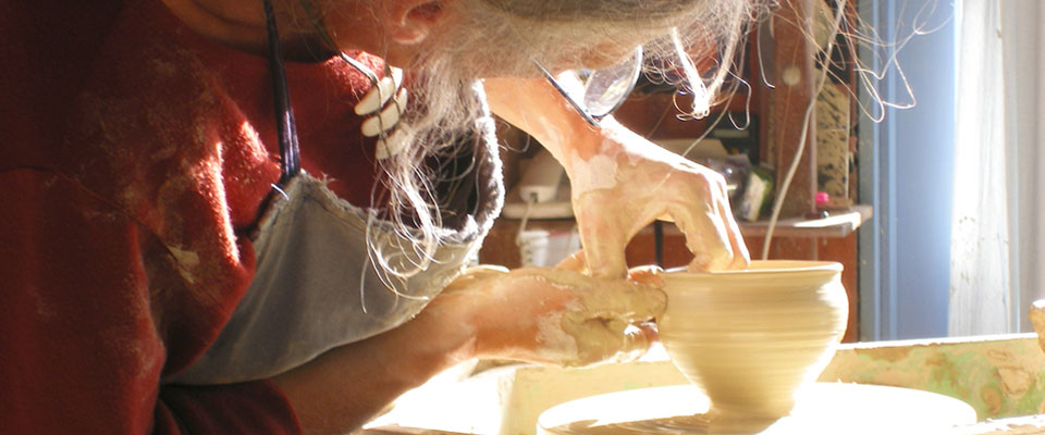 Handmade pottery on display at Puketai Pottery